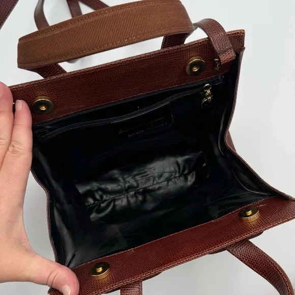 Salvatore Ferragamo Vara Ribbon Plate 2-WAY Bag 9.5 inch Brown Embossed Leather - Picture 13 of 15